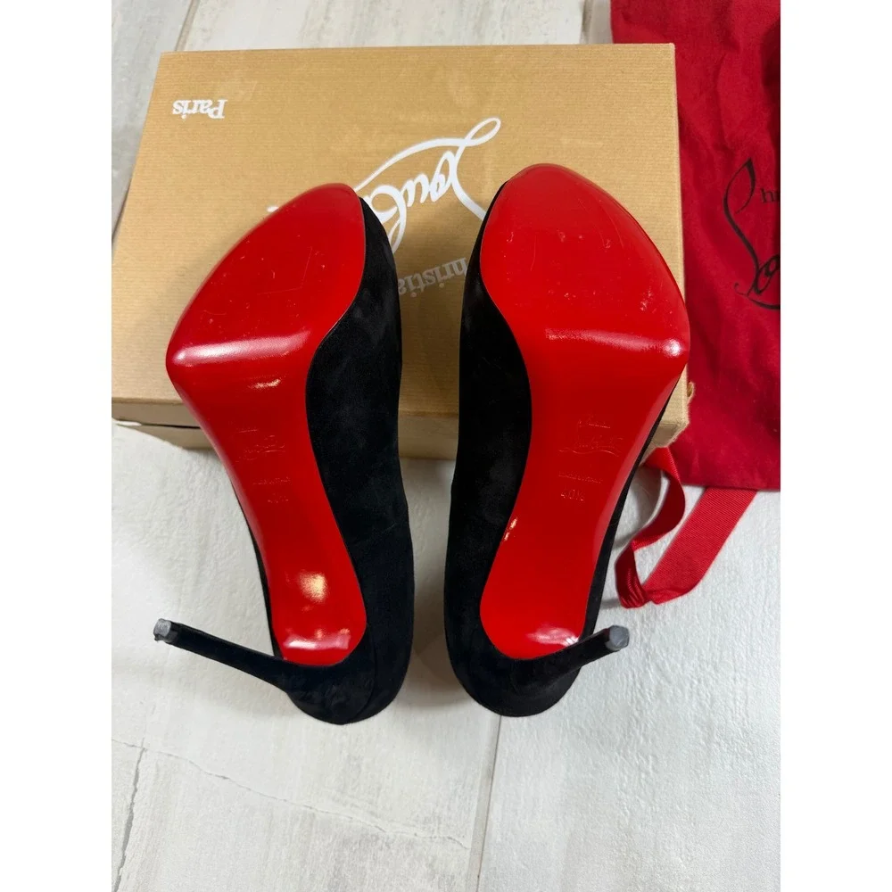 Christian Louboutin New Very Prive 120 Black Suede Peep Toe Pump 40.5 3151081